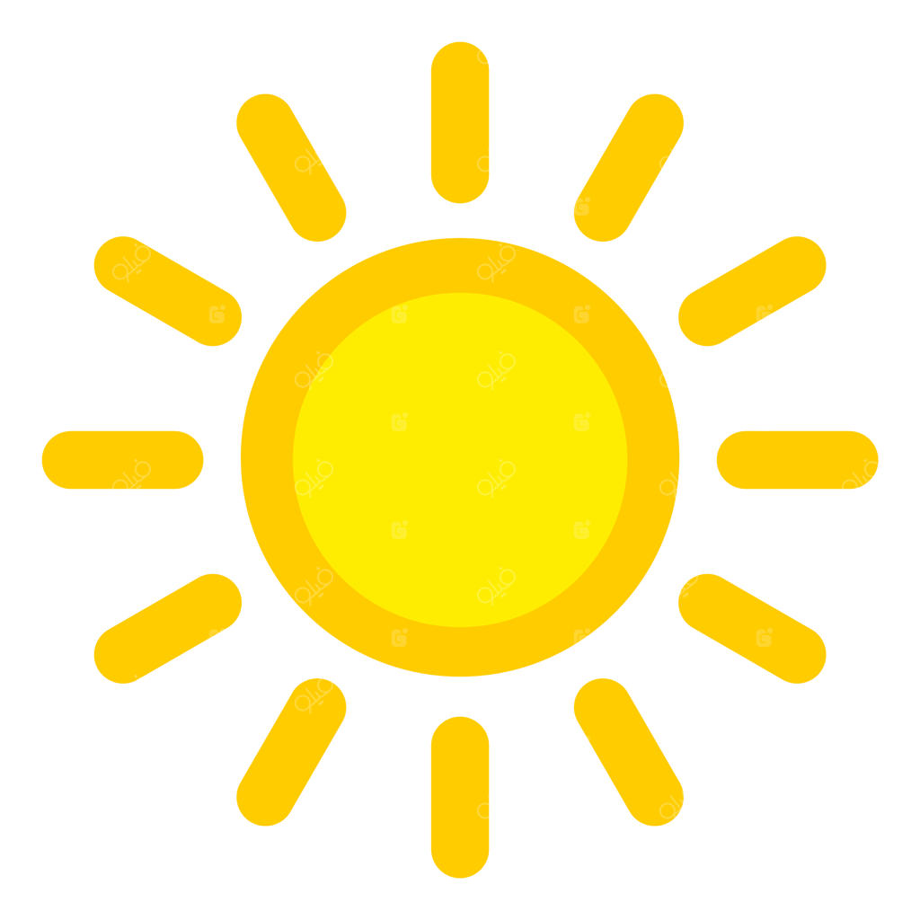 آیکون خورشید؛ نماد زرد درخشان با پرتوهای نور به سبک ساده و کودکانه