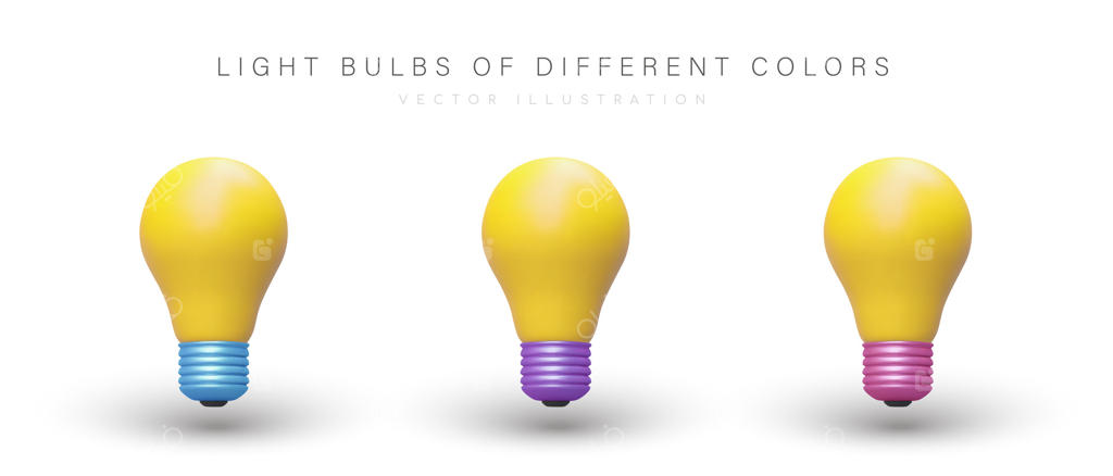 لامپ‌های حبابی سه‌بعدی و واقع‌گرایانه رنگارنگ و زرد