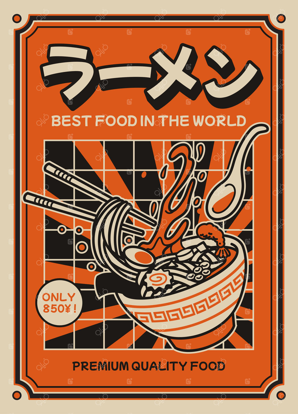 طراحی پوستر مغازه نودل رامن به خط ژاپنی به معنی "رامن"