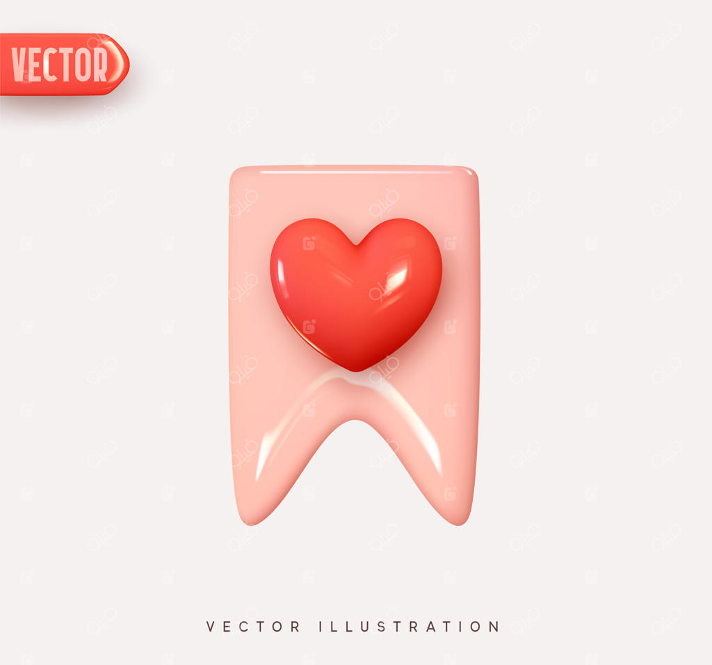 نشانک. علامت برچسب. ذخیره وب، افزودن به نشان‌های مورد علاقه. آیکون سه‌بعدی با قلب قرمز. عناصر واقعی برای طراحی رمانتیک.