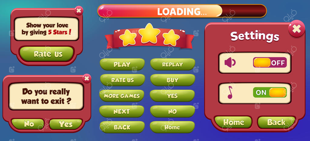 منوی توقف بازی با موسیقی و دکمه‌ها - رابط کاربری کامل بازی