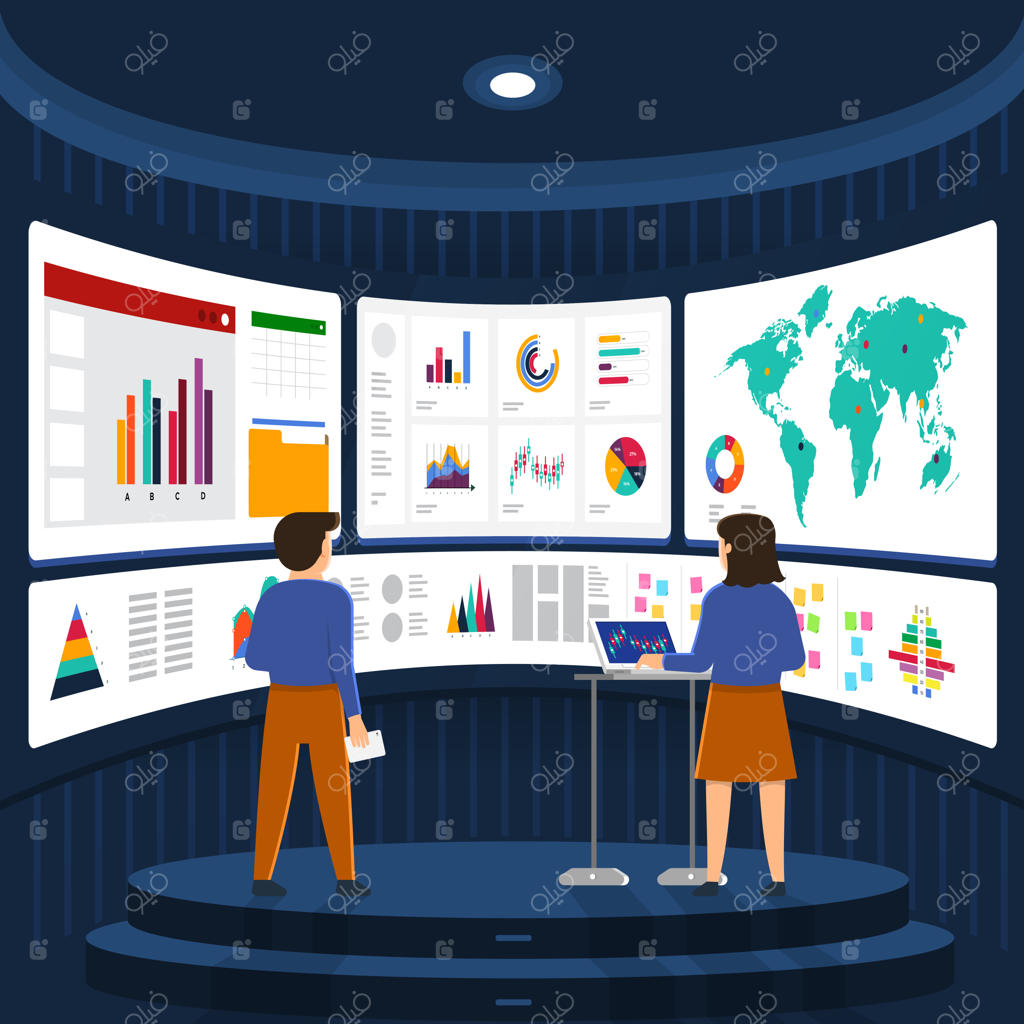تصویر سازی تحلیل داده‌های دیجیتال توسط یک تاجر مفهومی