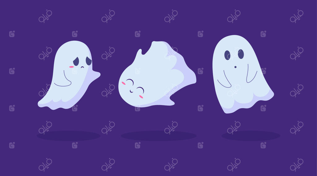 مجموعه شخصیت‌های کارتونی بانمک و غمگین ارواح و اشباح پرنده.