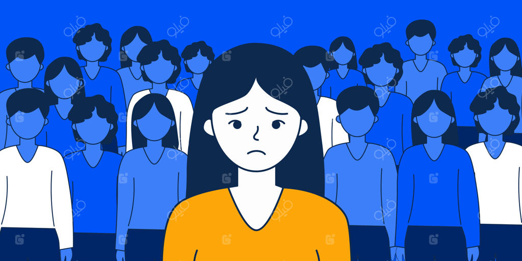 زن جوان ناراضی حس تنهایی دارد و در جمع رها شده و از کمبود ارتباط رنج می‌برد.