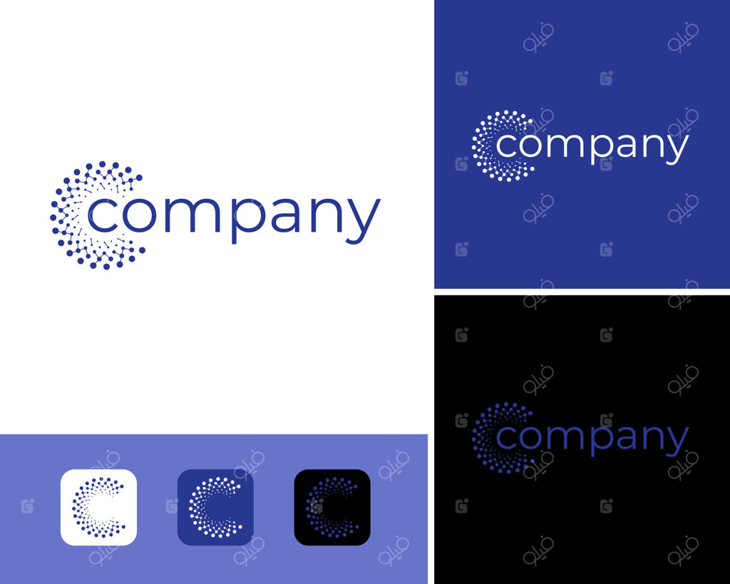 طراحی لوگوی تکنولوژی: حلقه نقطه‌ای دایره‌ای و انتزاعی با طرح نیم‌سایه و نقاط متصل