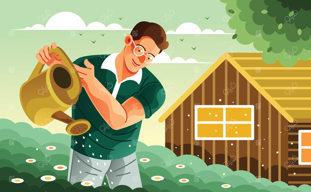 آبیاری گیاهان در باغچه