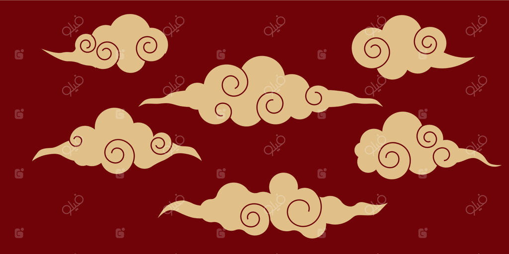 مجموعه ابرهای ژاپنی، نقش‌های مواج و پیچان سنتی آسیایی. زیورآلات چینی و دکوراسیون شرقی، ترسیم خطوط. ابرهایی که با باد در آسمان جاری می‌شوند.