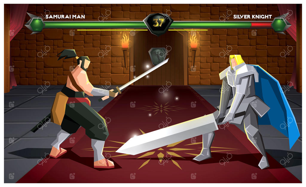 وکتور نبرد مرد سامورایی و شوالیه