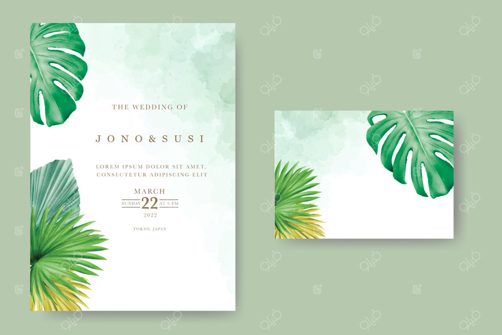 کارت دعوت عروسی با طرح برگ‌های استوایی