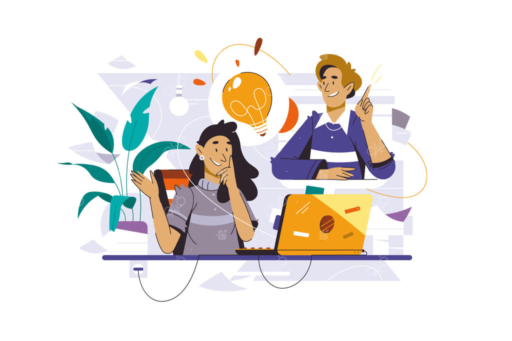 مرد باهوش با ایده‌ای درخشان و نبوغ‌آمیز در دفتر کار