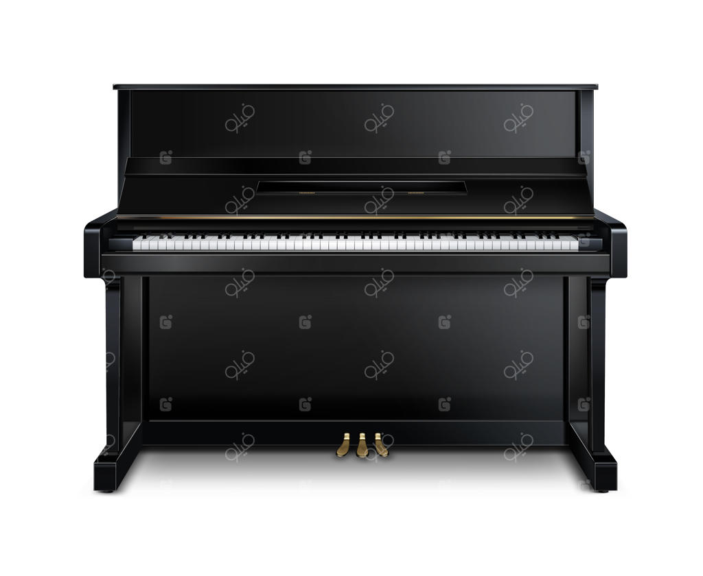 پیانوی مشکی واقع‌گرا در پس‌زمینه سفید