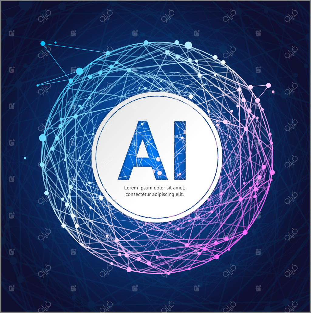 پوستر کارت هوش مصنوعی با پس‌زمینه آبی تیره، وکتور