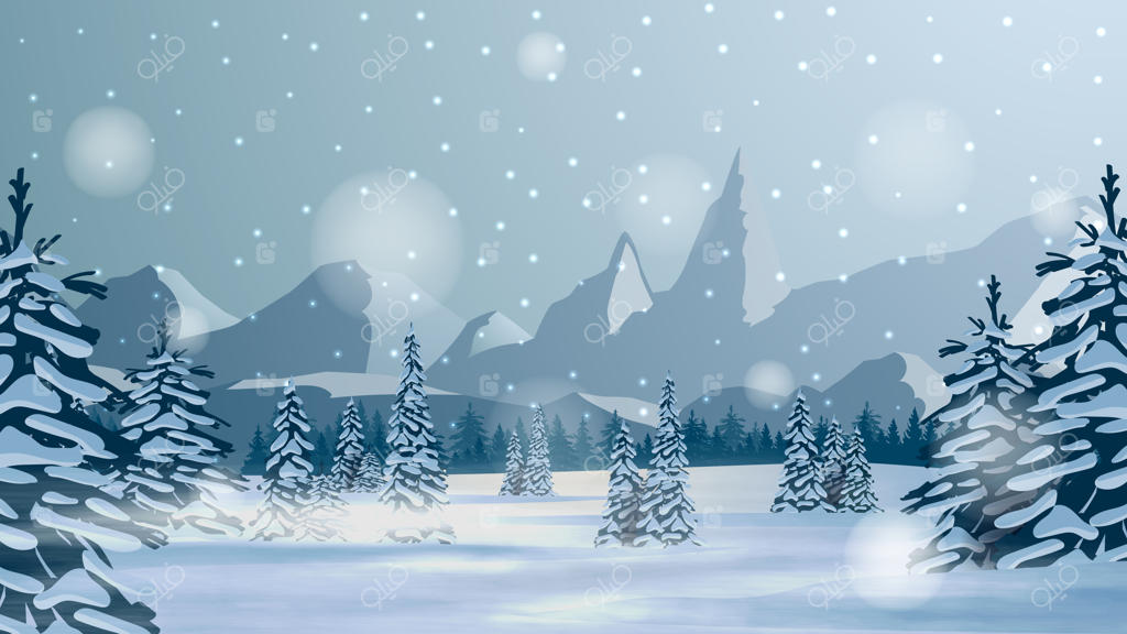 چشم‌انداز زمستانی با درختان کاج پوشیده از برف