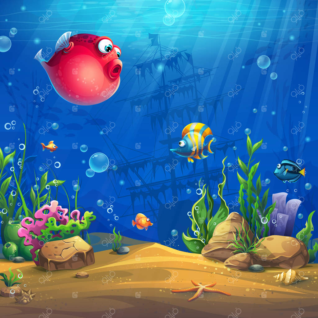 تصویر پس‌زمینه کارتونی از دنیای زیر آب