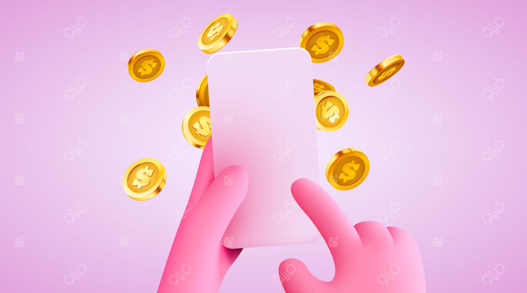 مفهوم پرداخت آنلاین آسان با طرح کارتونی دست، گوشی و سکه: کسب و کار و درآمد آنلاین