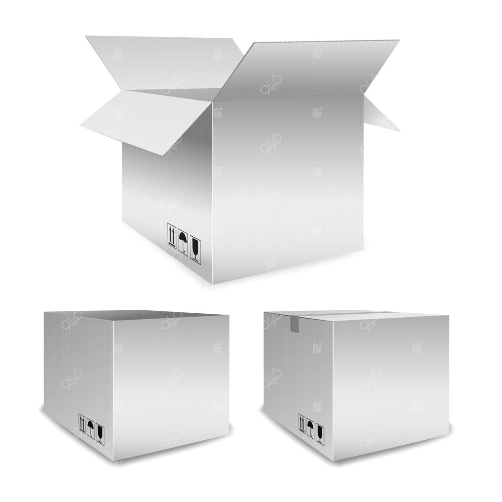 مجموعه جعبه‌های کارتن یا مقوایی برای بسته‌بندی و حمل‌ونقل در حالت‌های باز و بسته