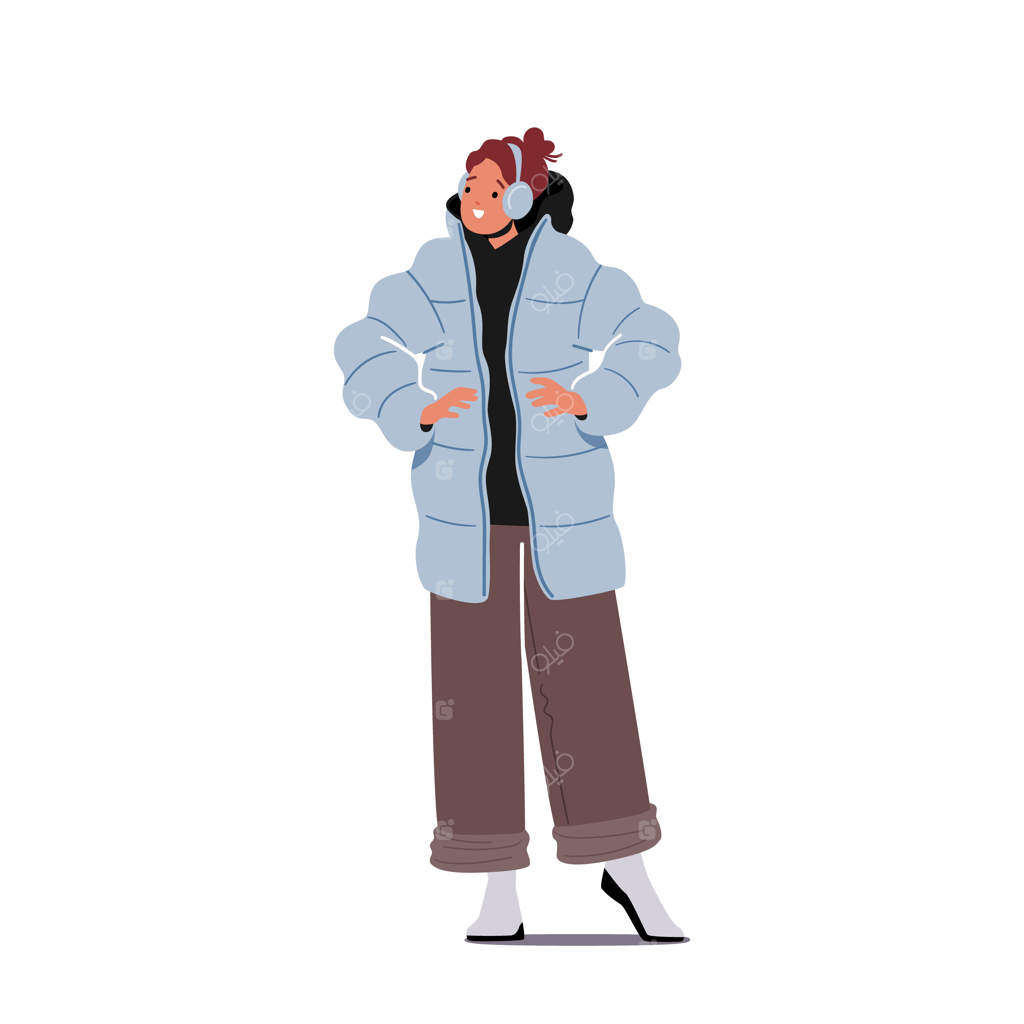 دختر جوان با ژاکت مدرن و کلاه گوش‌دار مد زمستانی