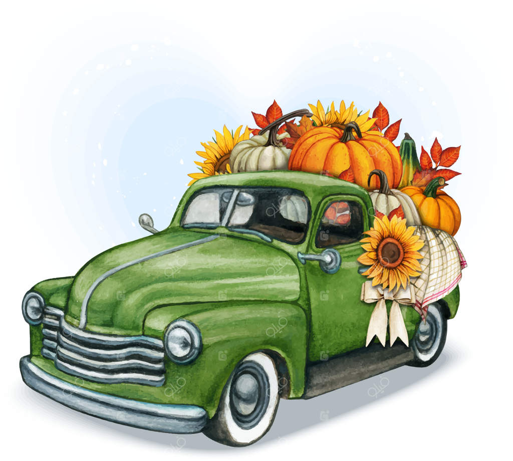 وانت پاییزی پر از کدو تنبل، نقاشی آبرنگی دستی