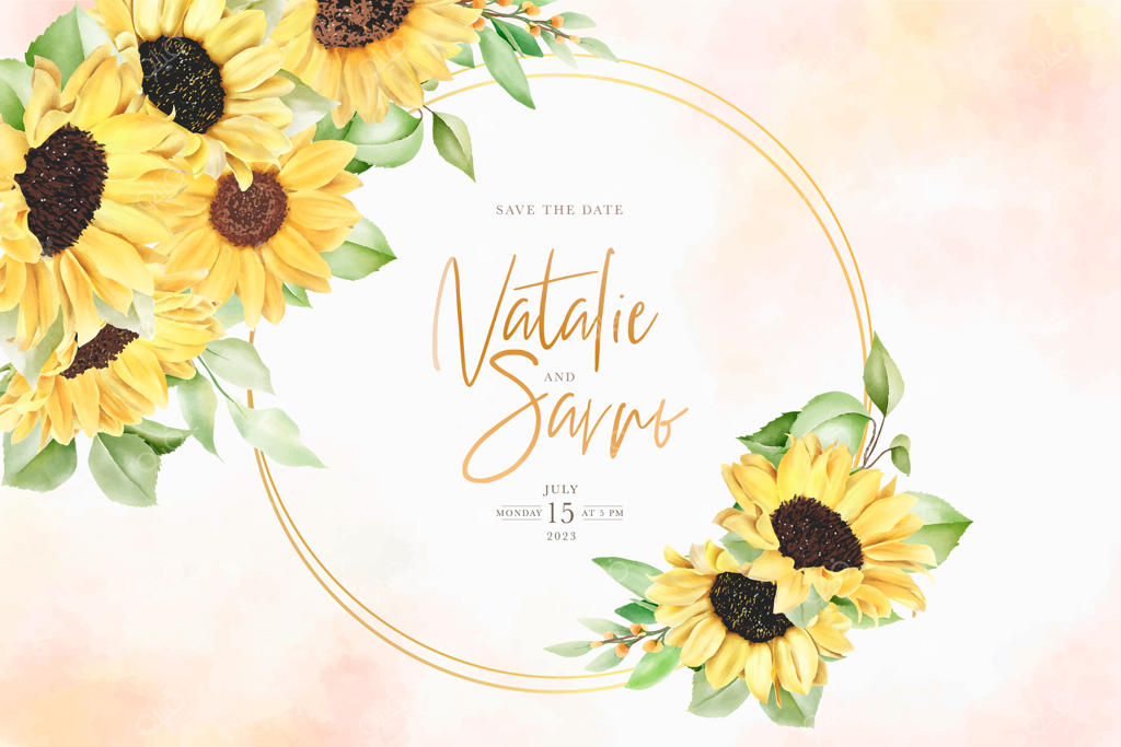 کارت پس‌زمینه با طرح دستی گل آفتابگردان آبرنگی