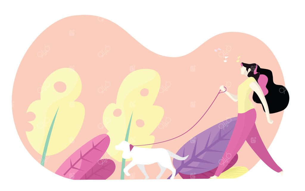 دختری جوان در حال گردش با سگ در پارک