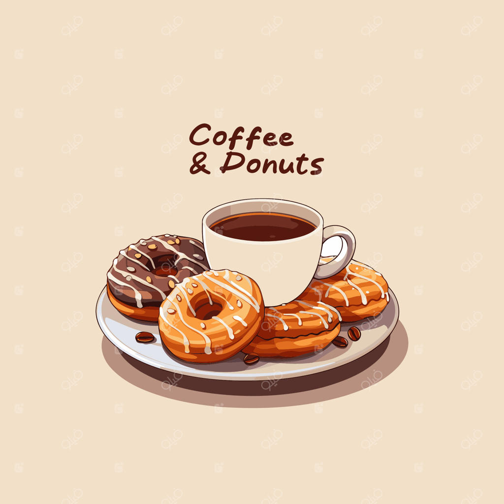 قهوه و دونات: تصویرسازی وکتوری از قهوه و دونات‌ها.