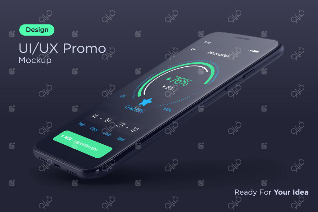 تصویرسازی وکتور ماکاپ واقع‌گرایانه گوشی هوشمند مشکی مدرن از زاویه دید