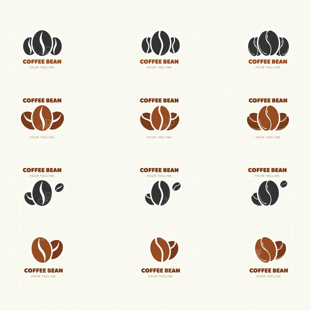 مجموعه آیکون‌های مدرن دانه‌های قهوه: طراحی نماد مد روز کافئین، همراه با تصویرسازی.