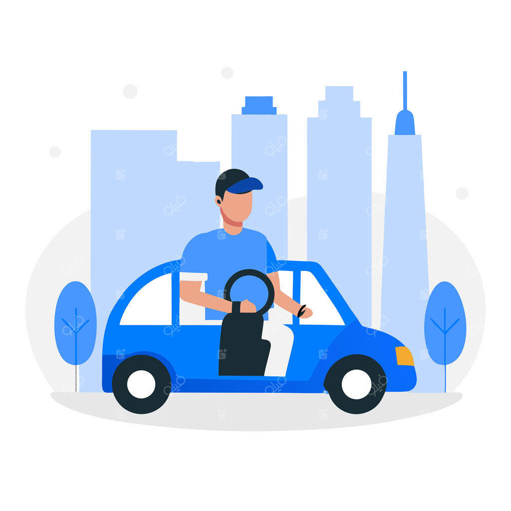 تصویرسازی مفهومی راننده در حال مسیریابی در فضای شهری