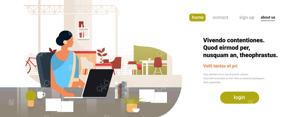 بانوی بازرگان هندی در حال استفاده از لپ‌تاپ – بنر تبلیغاتی