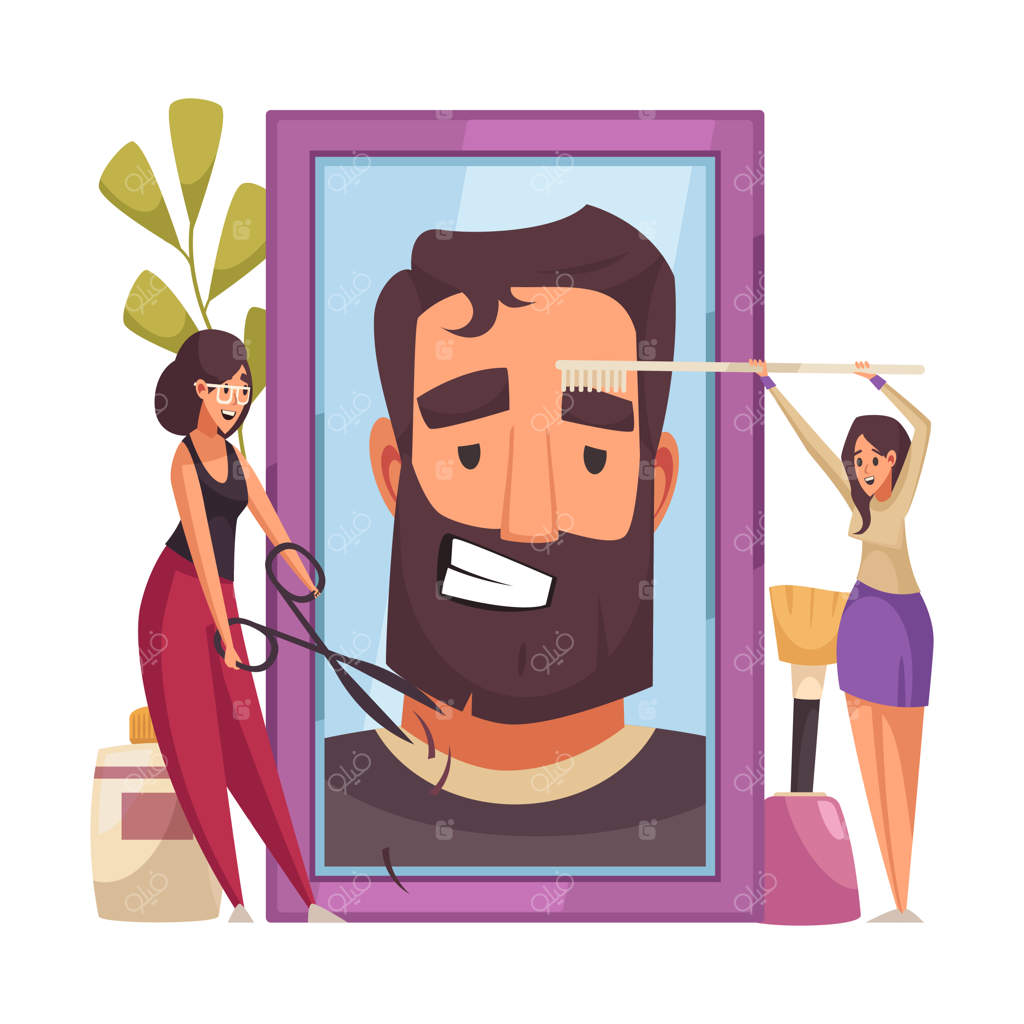 آرایشگر زیبایی با نمادهای محصولات آرایشی - تصویرسازی