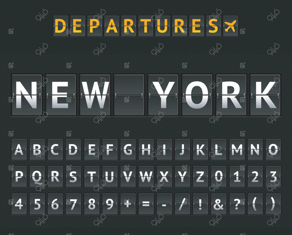 تابلوی مکانیکی فرودگاه نیویورک به همراه مجموعه حروف و اعداد - وکتور