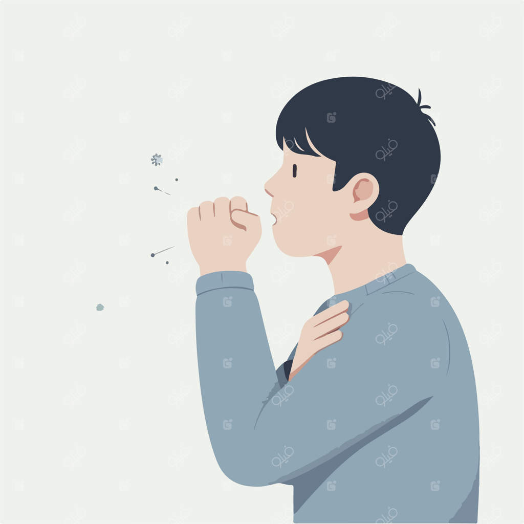 تصویر وکتوری نوجوان در حال سرفه به سبک طراحی تخت