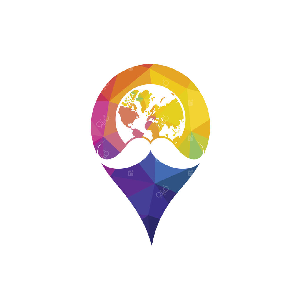 قالب طراحی لوگوی برداری سلمانی جهانی: طراحی لوگو با نماد سبیل و کره زمین.