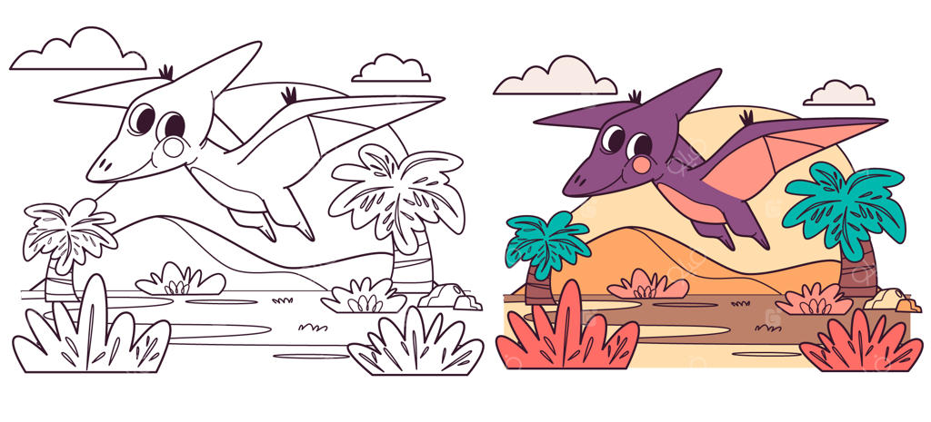 تصویرسازی کتاب رنگ‌آمیزی دایناسورها