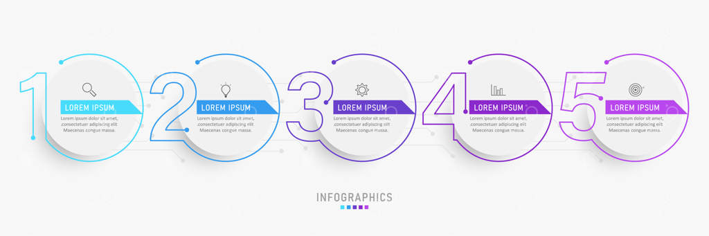 قالب طراحی اینفوگرافیک با آیکون‌ها و ۵ گزینه یا مرحله.