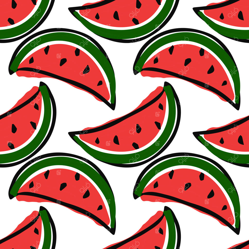 پترن یکپارچه هندوانه. تصویرگری وکتور خیالی با هندوانه. طرحی با هندوانه‌های قرمز