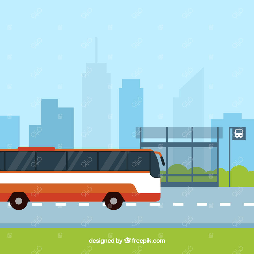 اتوبوس شهری و ایستگاه اتوبوس با طراحی ساده