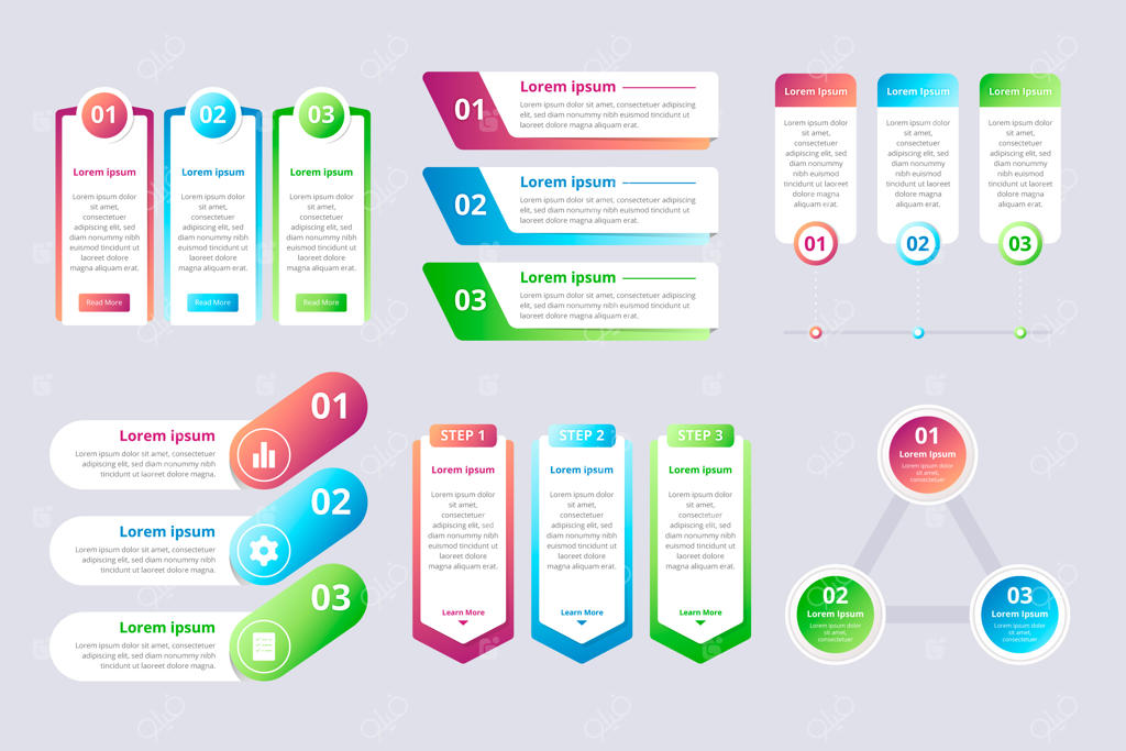 عناصر اینفوگرافیک با گرادیانت‌های رنگارنگ