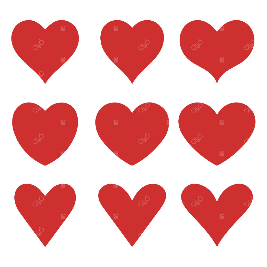 مجموعه‌ای از قلب‌ها با یک قلب قرمز در پایین