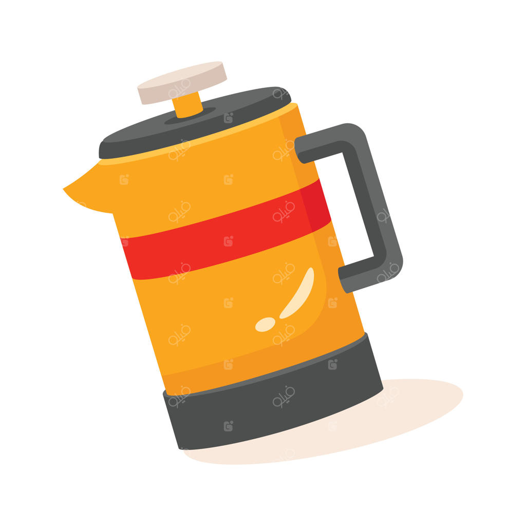 تصویر کارتونی و رنگارنگ یک قهوه‌ساز فرنچ پرس.