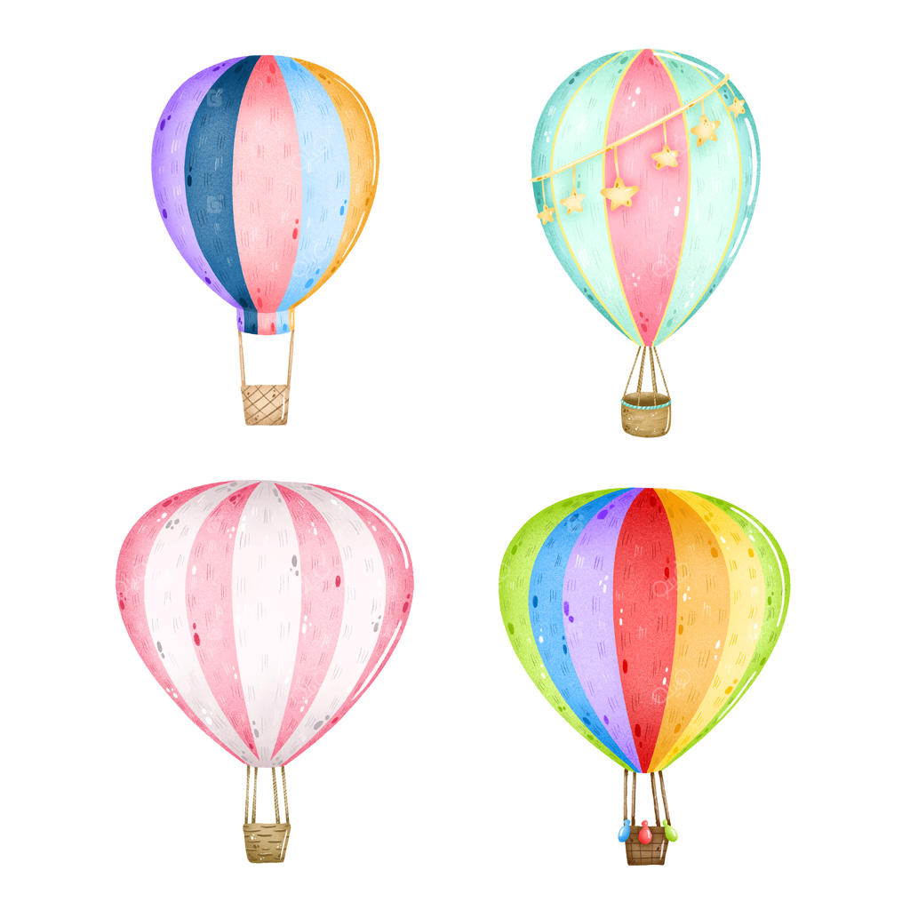 مجموعه‌ای از بالن‌های کارتونی بامزه در پس‌زمینه سفید