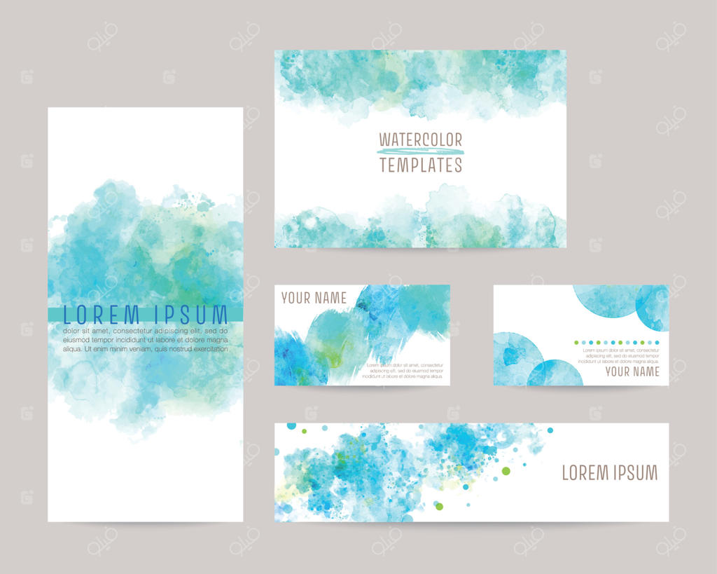 الگوهای پس‌زمینه وکتور آبرنگی: جلد بروشور، کارت، کارت ویزیت، بنر - آبی