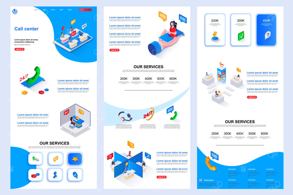 قالب وب‌سایت مرکز تماس: صفحه فرود، محتوای میانی و پاورقی