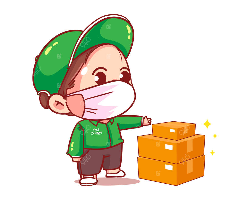 هنر کارتونی: تحویل بسته توسط پیک به مشتری