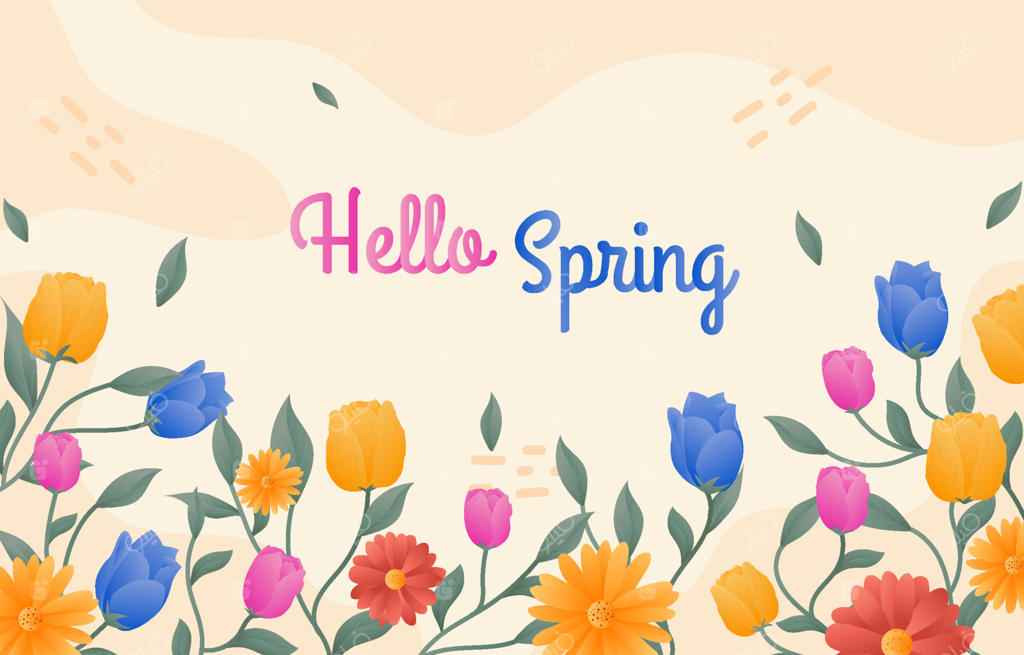 پس‌زمینه طبیعت بهاری با برگ و گل‌