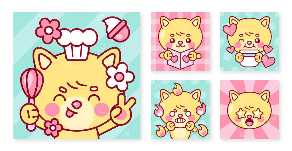 مجموعه پست‌های اینستاگرام به سبک کاوایی دستی طراحی شده