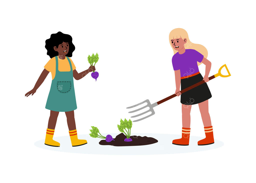 برداشت سبزیجات توسط کودکان در یک روز آفتابی تابستانی