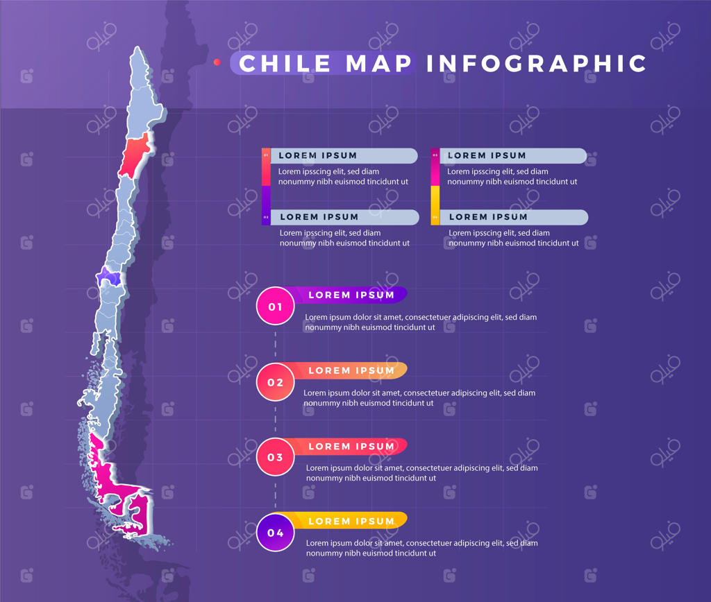 اینفوگرافیک نقشه شیلی با گرادیان رنگی