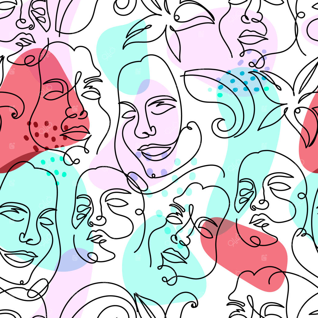 زن و گل در پس‌زمینه‌ای با سبک نقاشی خطی