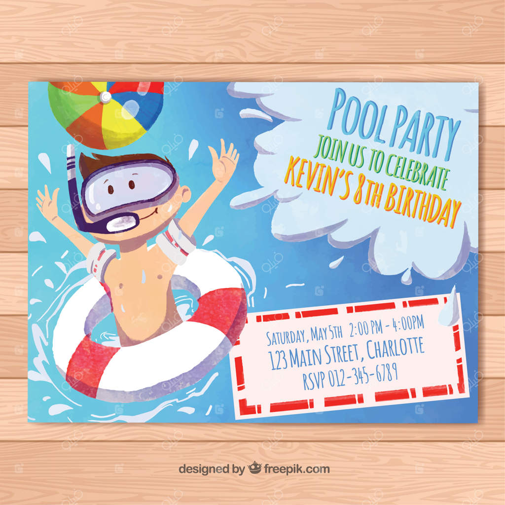 دعوت‌نامه به مهمانی استخر با طراحی آبرنگی